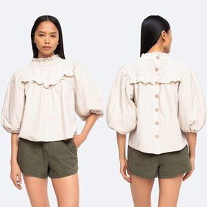 Sea NY Layla Quilted Puff Sleeve Cotton Ruffle Top Women's Tan Size: XXS NWOT